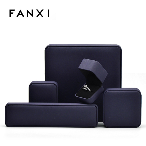 FANXI Newest high-end navy blue Pu leather jewelry box packaging with logo