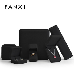 FANXI Luxury Jewelry packaging Boxes with Black PU Leather Wedding rings Gift Jewelry Packaging for ring necklace full set Jewelry Box