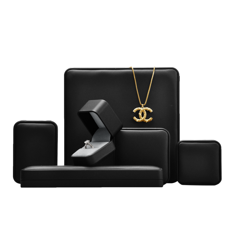 FANXI New Custom Logo Material Printed Black Leather Jewelry Packaging Box for Ring Pedant Bracelet Chain