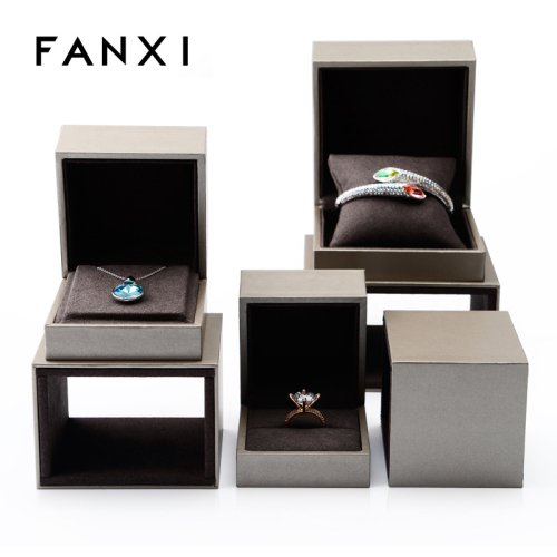 FANXI Luxury nice Leatherette paper with microfiber for ring necklace jewelry packaging box