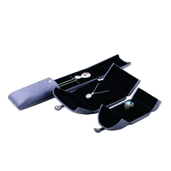 FANXI Custom Logo Jewelry Packaging Boxes With Black Velvet And Button Double Door Blue PU Leather Jewellery Box