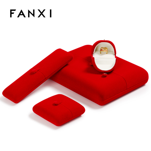 FANXI Custom Logo Plastic Jewelry Boxes With Button For Ring Earrings Necklace Bracelet Packing Velvet Box