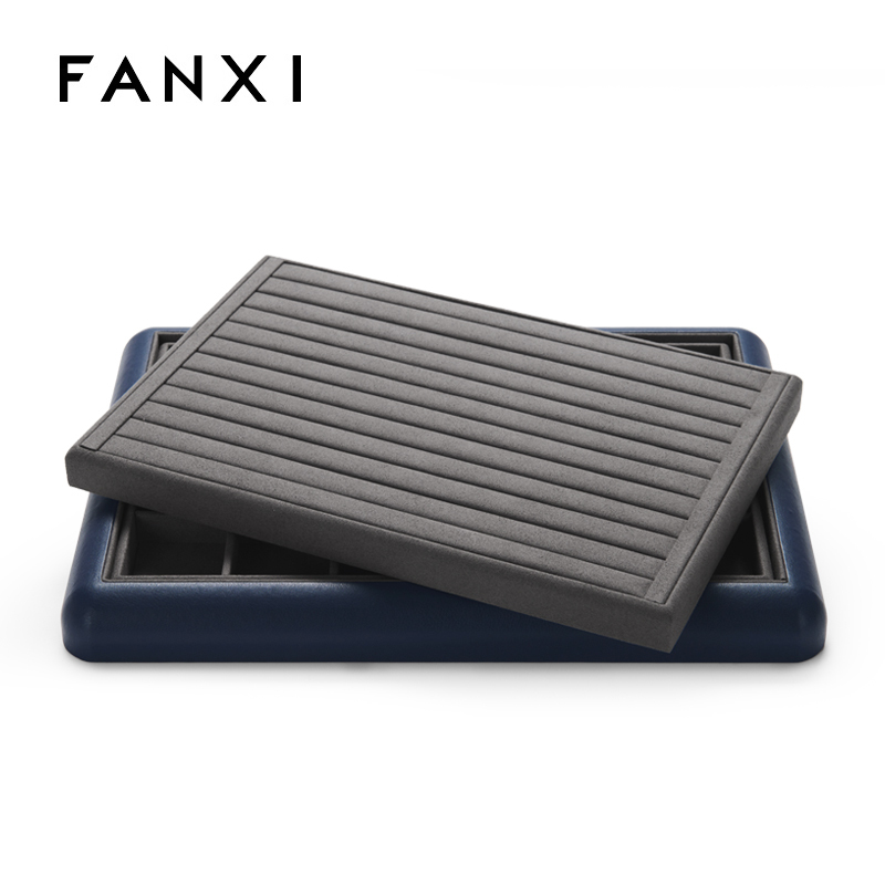 FANXI Customise colour multi-function leather jewellery display tray with microfiber inside