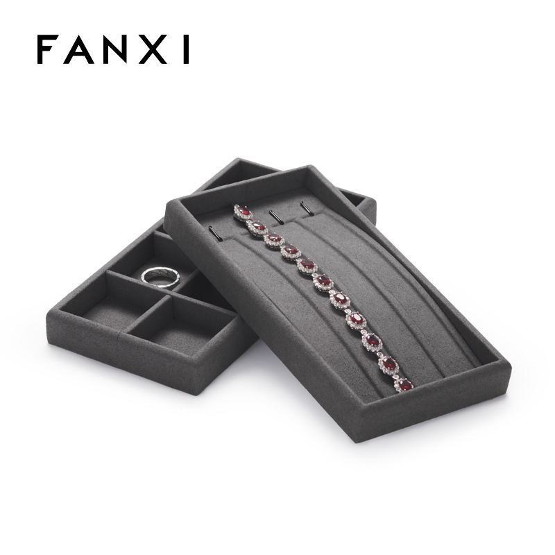 FANXI Customise colour multi-function leather jewellery display tray with microfiber inside