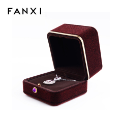 FANXI customized Luxury velvet jewelry packaging box with button for ring necklace