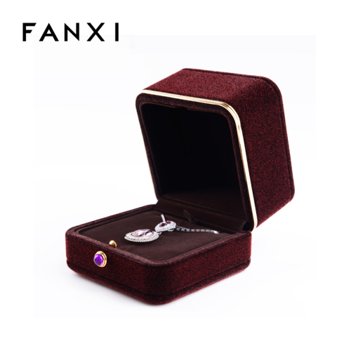 FANXI customized Luxury velvet jewelry packaging box with button for ring necklace