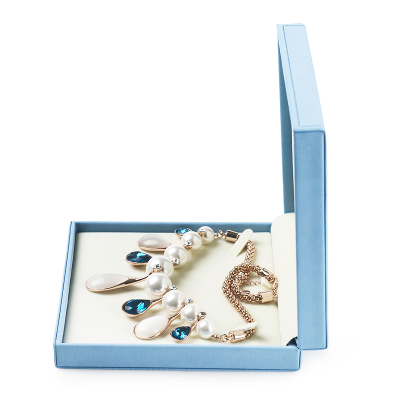FANXI Custom Jewellery Gift Boxes With Baby blue leather For Ring Double Ring Necklace Bracelet Jewelry Set Rose Red Leather Jewelry Packaging Box