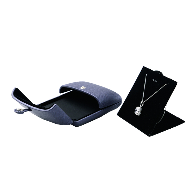 FANXI Custom Logo Jewelry Packaging Boxes With Black Velvet And Button Double Door Blue PU Leather Jewellery Box