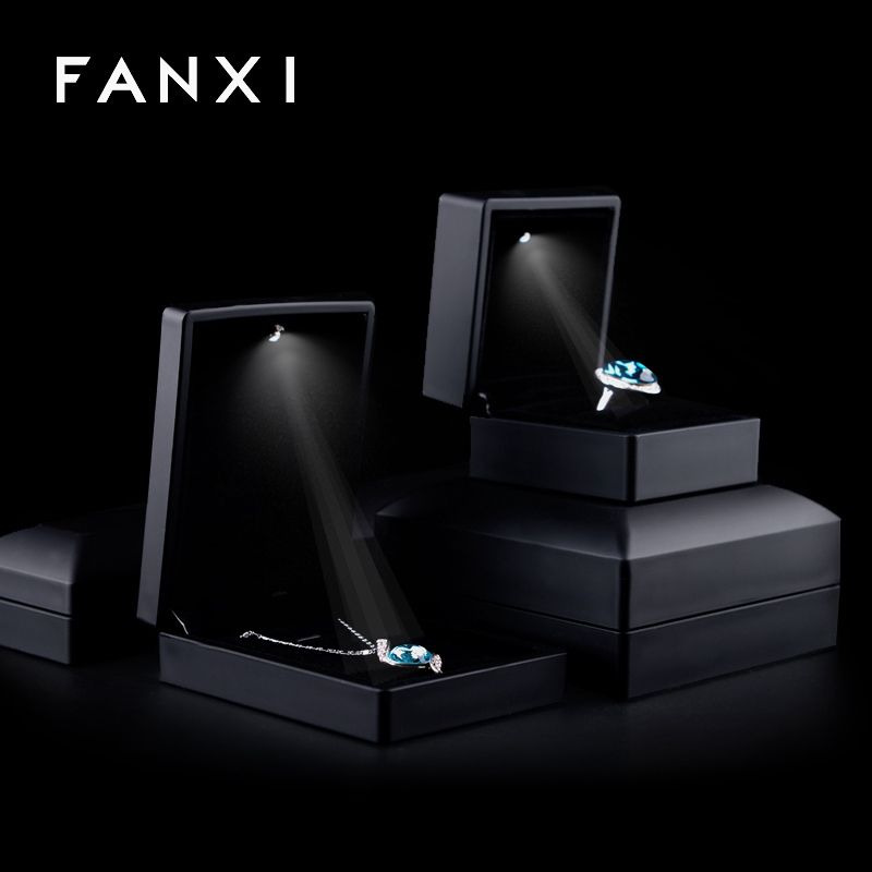FANXI New Hot Selling Black Spray Paint Suede Insert Ring Boxes with outer paper Gift box Packaging Jewelry Boxes