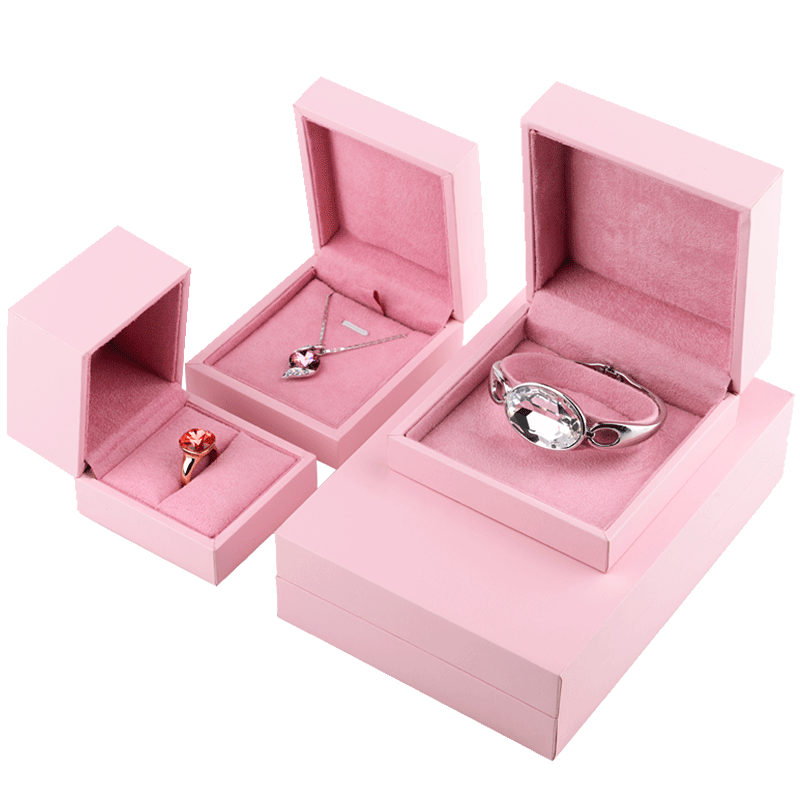FANXI Custom Vintage Pink leatherette Paper Gift Boxes Storage Necklace Ring Bangle Jewelry Packing Box