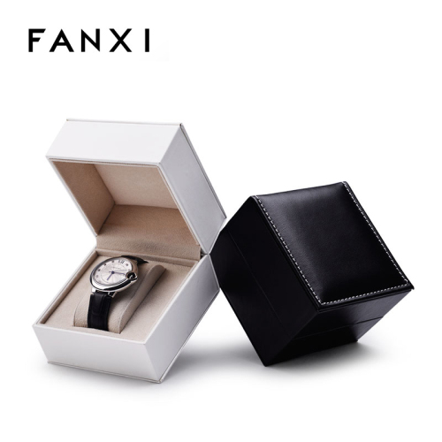 FANXI High-quality custom logo Black and white PU leather watch packing box