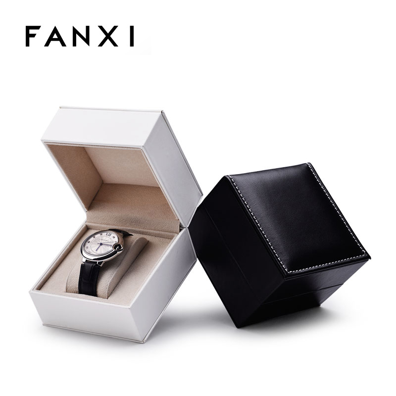 FANXI High-quality custom logo Black and white PU leather watch packing box