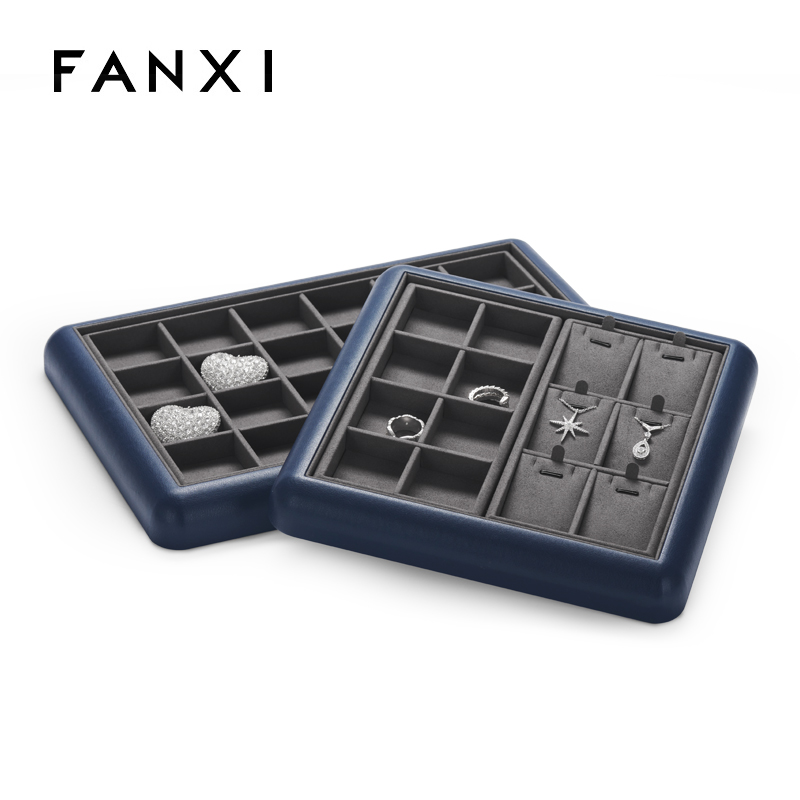 FANXI Customise colour multi-function leather jewellery display tray with microfiber inside
