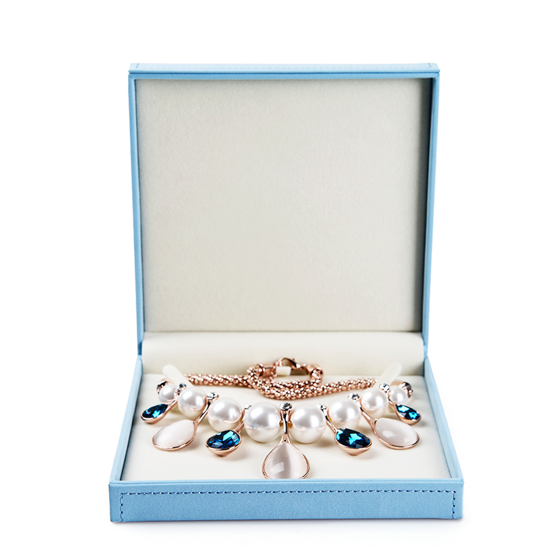 FANXI Custom Jewellery Gift Boxes With Baby blue leather For Ring Double Ring Necklace Bracelet Jewelry Set Rose Red Leather Jewelry Packaging Box