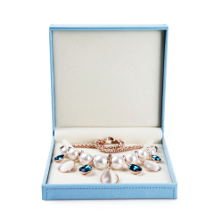 FANXI Custom Jewellery Gift Boxes With Baby blue leather For Ring Double Ring Necklace Bracelet Jewelry Set Rose Red Leather Jewelry Packaging Box