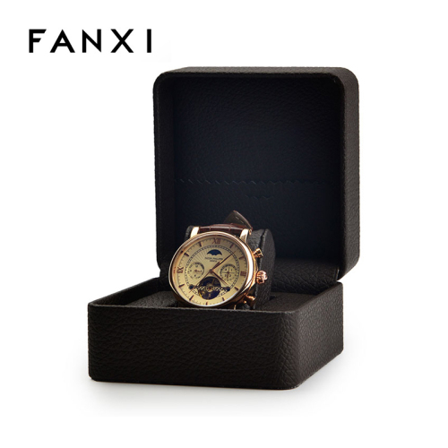 FANXI factory custom Luxury OEM Black PU leather watch box with pillow