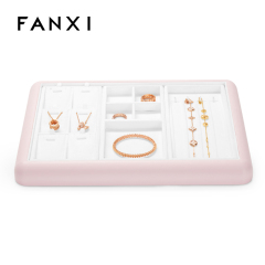 FANXI Custom colour leather jewelry display tray with microfiber inside