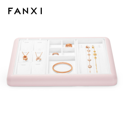 FANXI Custom colour leather jewelry display tray with microfiber inside
