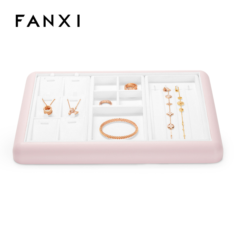 FANXI Custom colour leather jewelry display tray with microfiber inside