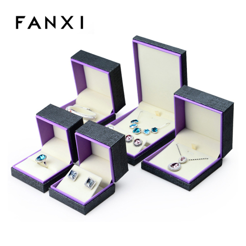FANXI Custom Jewellery Packaging Box With Beige Velvet Insert fancy Black Fancy Leatherette Paper Jewelry Gift Box