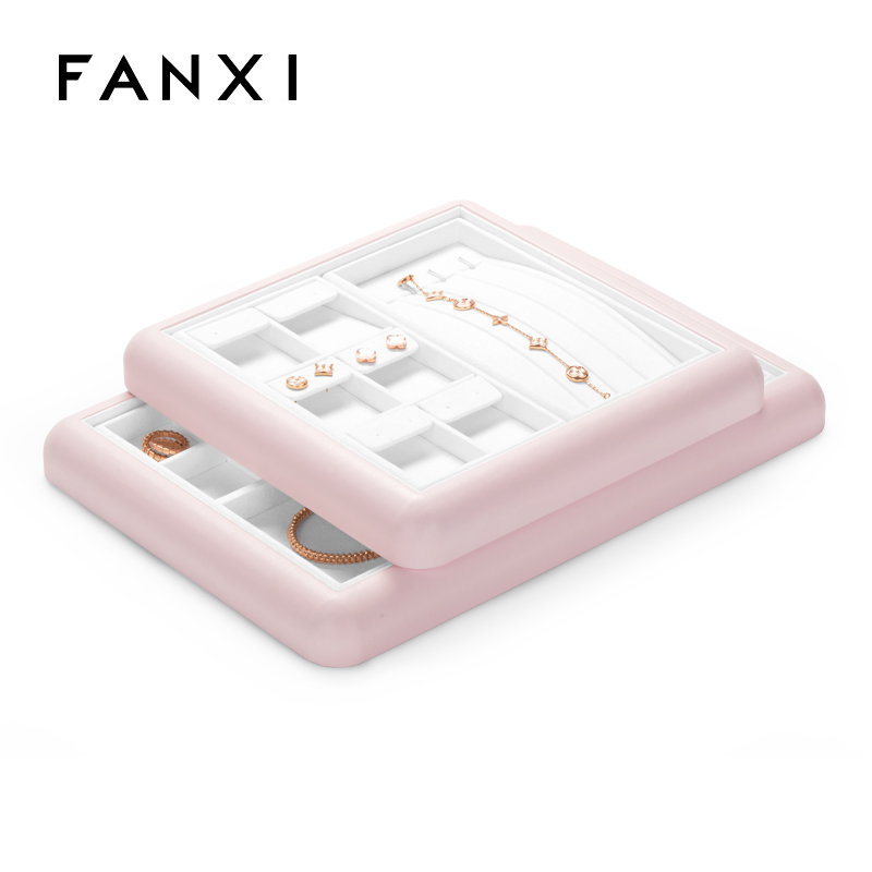 FANXI Custom colour leather jewelry display tray with microfiber inside