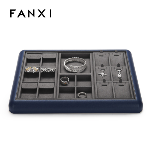 FANXI Customise colour multi-function leather jewellery display tray with microfiber inside