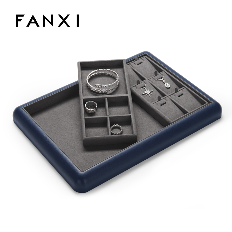 FANXI Customise colour multi-function leather jewellery display tray with microfiber inside