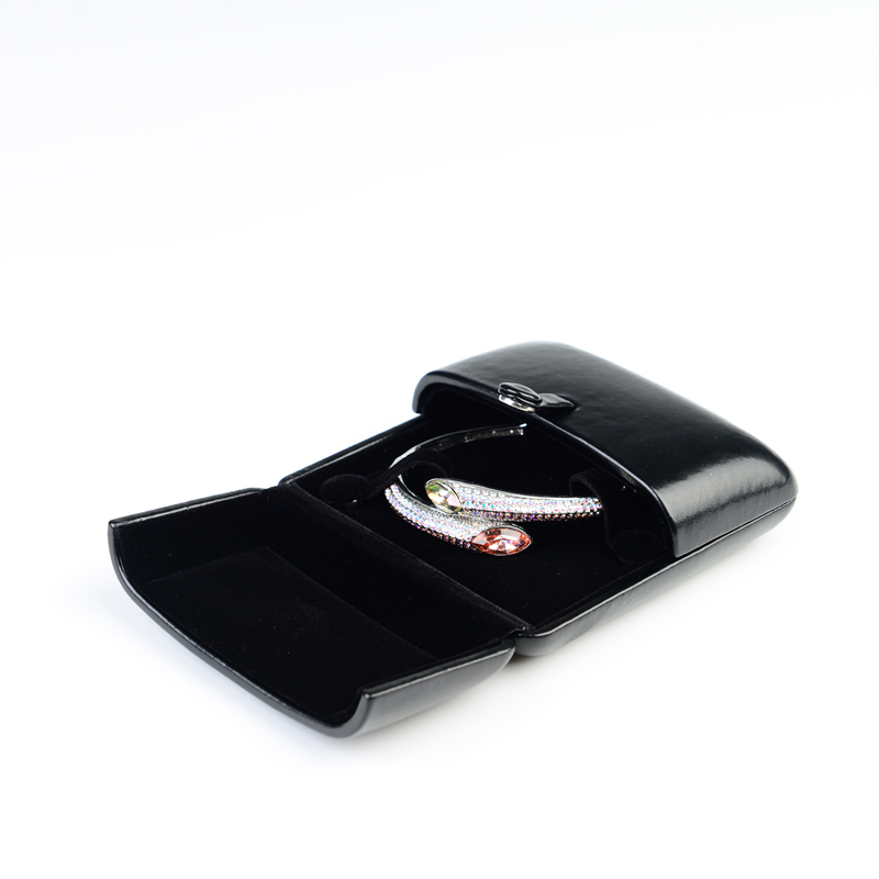 FANXI Custom Logo Jewellery Boxes With Button And Velvet Insert For Ring Necklace Black Leather Double Door Jewelry Box