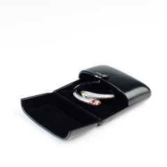 FANXI Custom Logo Jewellery Boxes With Button And Velvet Insert For Ring Necklace Black Leather Double Door Jewelry Box