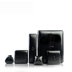 FANXI Custom Logo Jewellery Boxes With Button And Velvet Insert For Ring Necklace Black Leather Double Door Jewelry Box