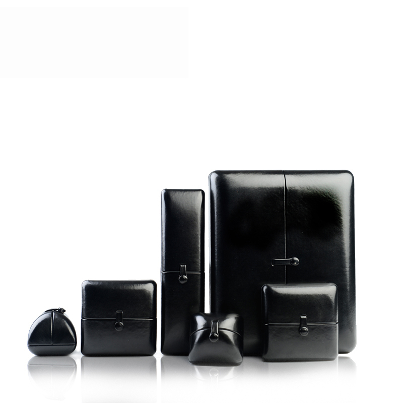 FANXI Custom Logo Jewellery Boxes With Button And Velvet Insert For Ring Necklace Black Leather Double Door Jewelry Box