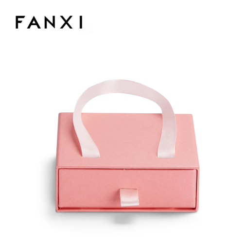 FANXI New custom logo pink color cardboard paper Drawer jewelry box