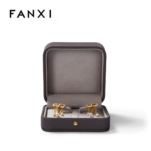 FANXI New customized logo and colour dark grey PU leather jewelry box with microfiber inside ring box