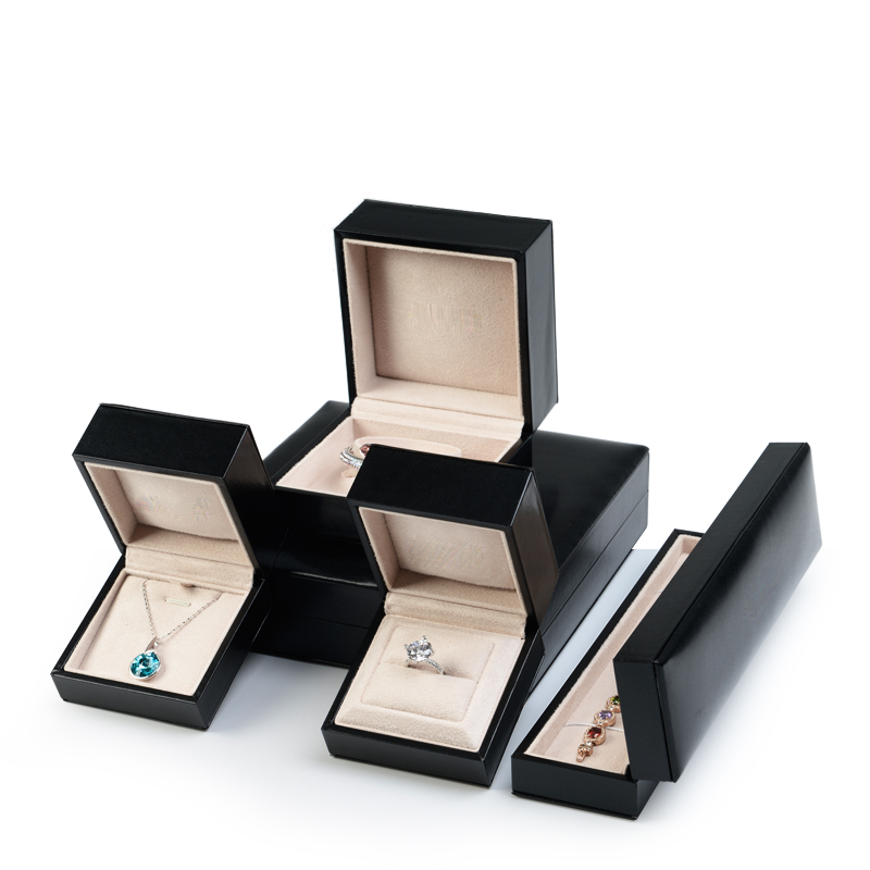 FANXI Custom Logo Top Quality Black PU Leather Suede Insert Boxes Ring Necklace Bracelet Gift Packaging Plastic Jewelry Box