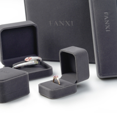 FANXI Luxury Gift Jewellery Packaging Boxes For Wedding Ring Necklace Bracelet packing Custom Logo Gray Velvet Box Jewelry