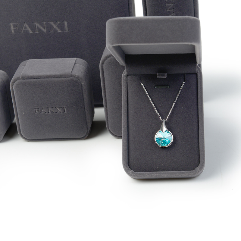 FANXI Luxury Gift Jewellery Packaging Boxes For Wedding Ring Necklace Bracelet packing Custom Logo Gray Velvet Box Jewelry