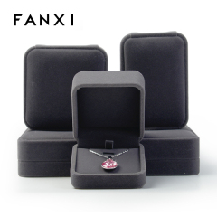 FANXI Luxury Gift Jewellery Packaging Boxes For Wedding Ring Necklace Bracelet packing Custom Logo Gray Velvet Box Jewelry