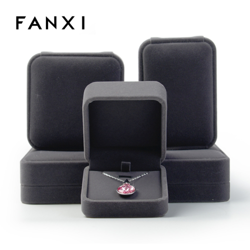 FANXI Luxury Gift Jewellery Packaging Boxes For Wedding Ring Necklace Bracelet packing Custom Logo Gray Velvet Box Jewelry