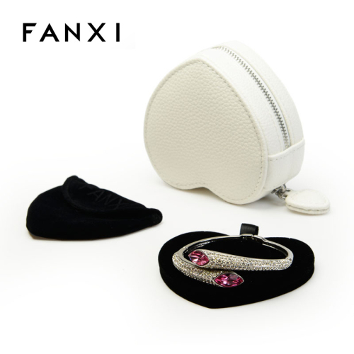 FANXI Wholesale Heart Shape Jewelry Organizer Box with Zipper Pink PU Leather Jewelry Box