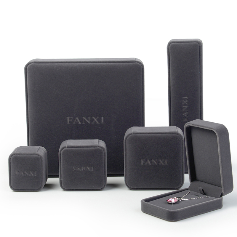 FANXI Luxury Gift Jewellery Packaging Boxes For Wedding Ring Necklace Bracelet packing Custom Logo Gray Velvet Box Jewelry