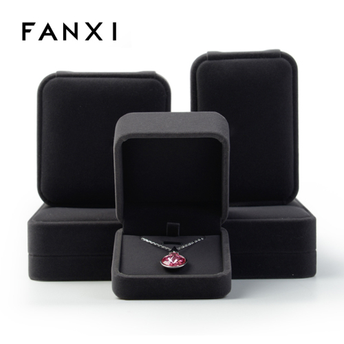 FANXI Custom Plastic Packaging Boxes Ring Bracelet Watch Necklace Box Black Velvet Jewelry Gift Boxes Wholesale