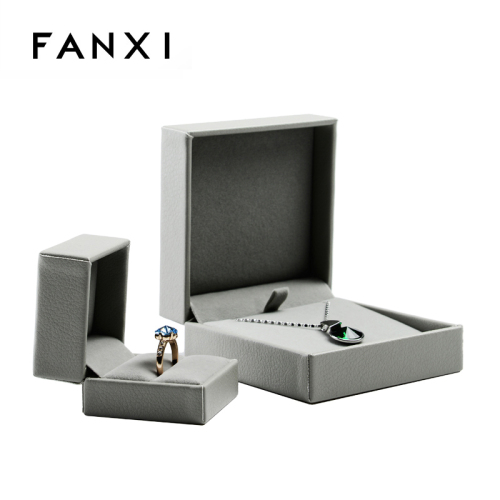 FANXI Custom Luxury Jewellery Gift Box With Velvet Insert For Ring Pendant Necklace Gray PU leather Jewelry Packing Box