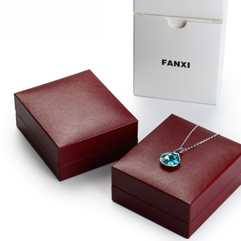 FANXI Custom Luxury Jewellery Box With dark red leatherette paper For Ring Pendant Necklace Gray PU leather Jewelry Packing Box