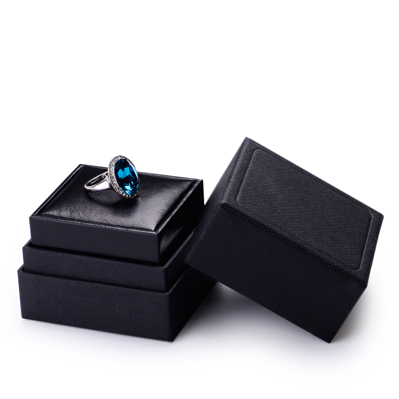 FANXI Wholesale Luxury Custom Logo Emboss Gift Jewelry Boxes For Engagement Black PU Leather Wedding Ring Boxes