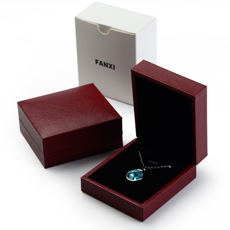 FANXI Custom Luxury Jewellery Box With dark red leatherette paper For Ring Pendant Necklace Gray PU leather Jewelry Packing Box