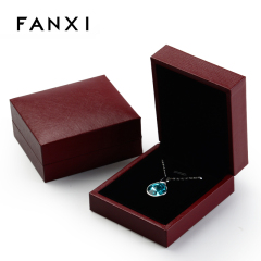 FANXI Custom Luxury Jewellery Box With dark red leatherette paper For Ring Pendant Necklace Gray PU leather Jewelry Packing Box