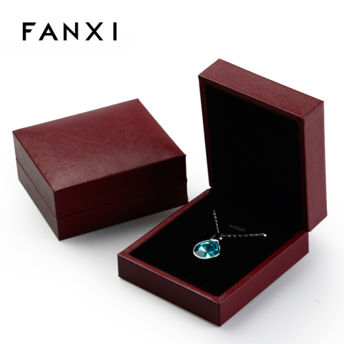 FANXI Custom Luxury Jewellery Box With dark red leatherette paper For Ring Pendant Necklace Gray PU leather Jewelry Packing Box