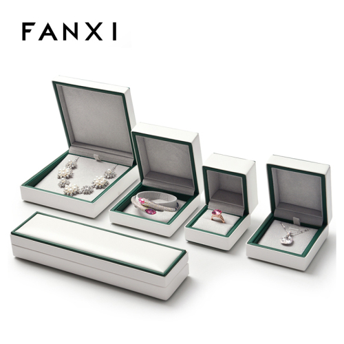FANXI factory White Green pu leather Jewellery Gift Boxes With Velvet For Ring Necklace Bracelet Packaging Custom Jewelry Box