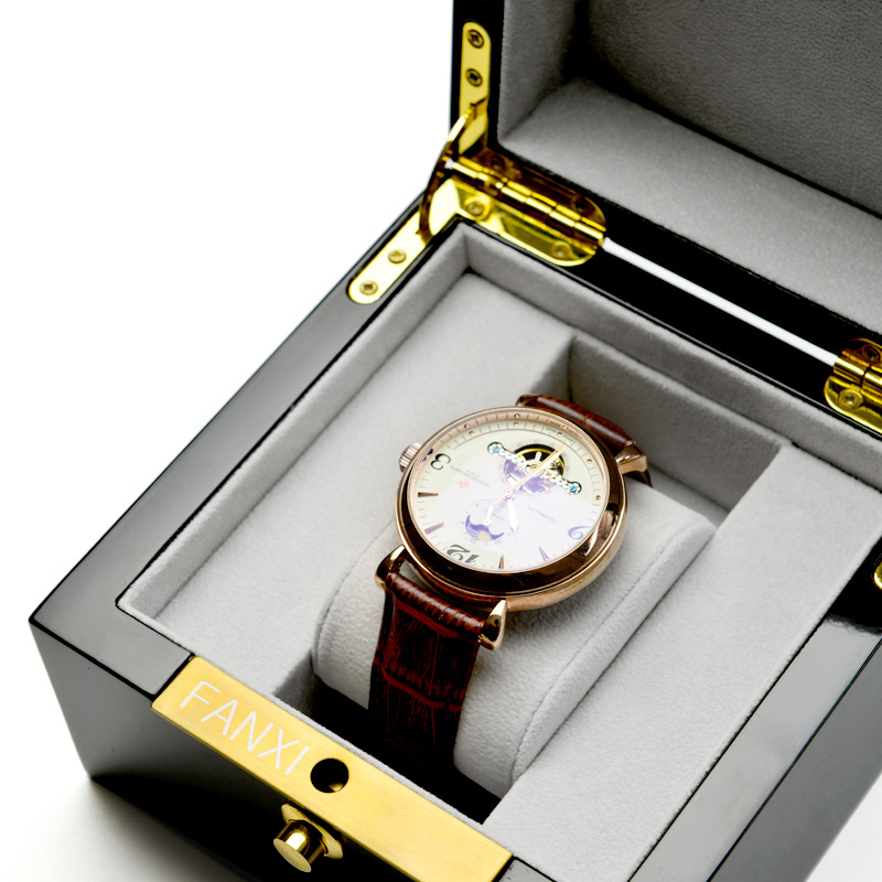 FANXI wholesale luxury Black paint with grey velvet inside wrist watch packaging box