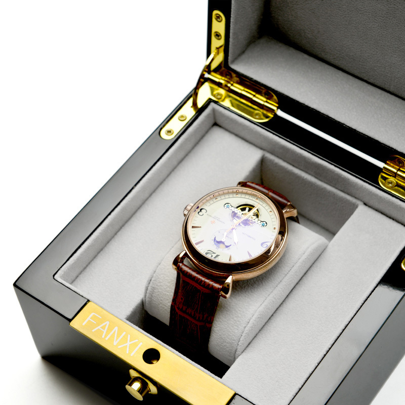 FANXI wholesale luxury Black paint with grey velvet inside wrist watch packaging box